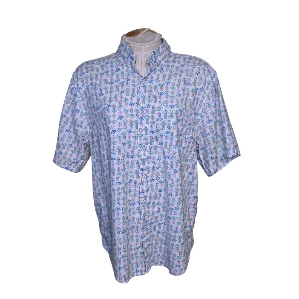 Tommy Bahama Pineapple Pina Playa‎ Lavendula Hawaiian Shirt Size Medium stretchy